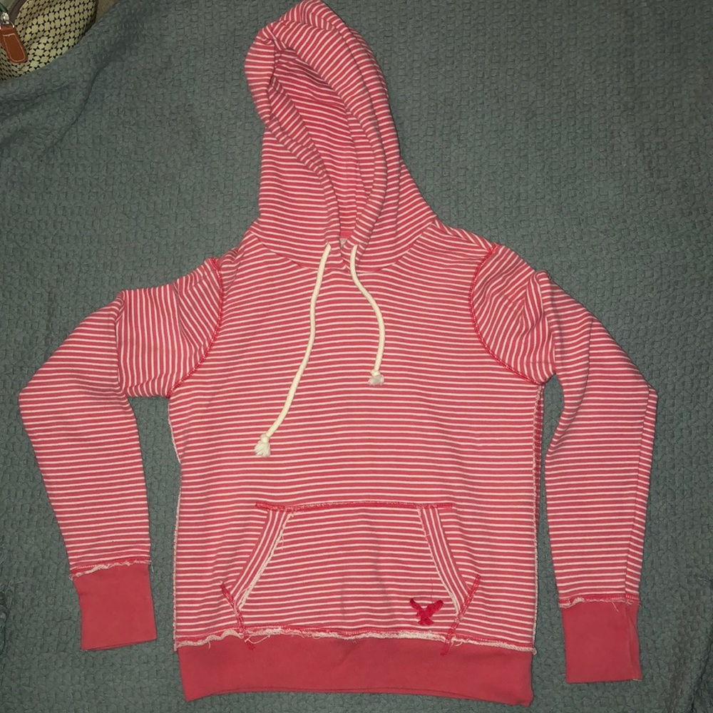 American Eagle Distressed Striped Hoodie